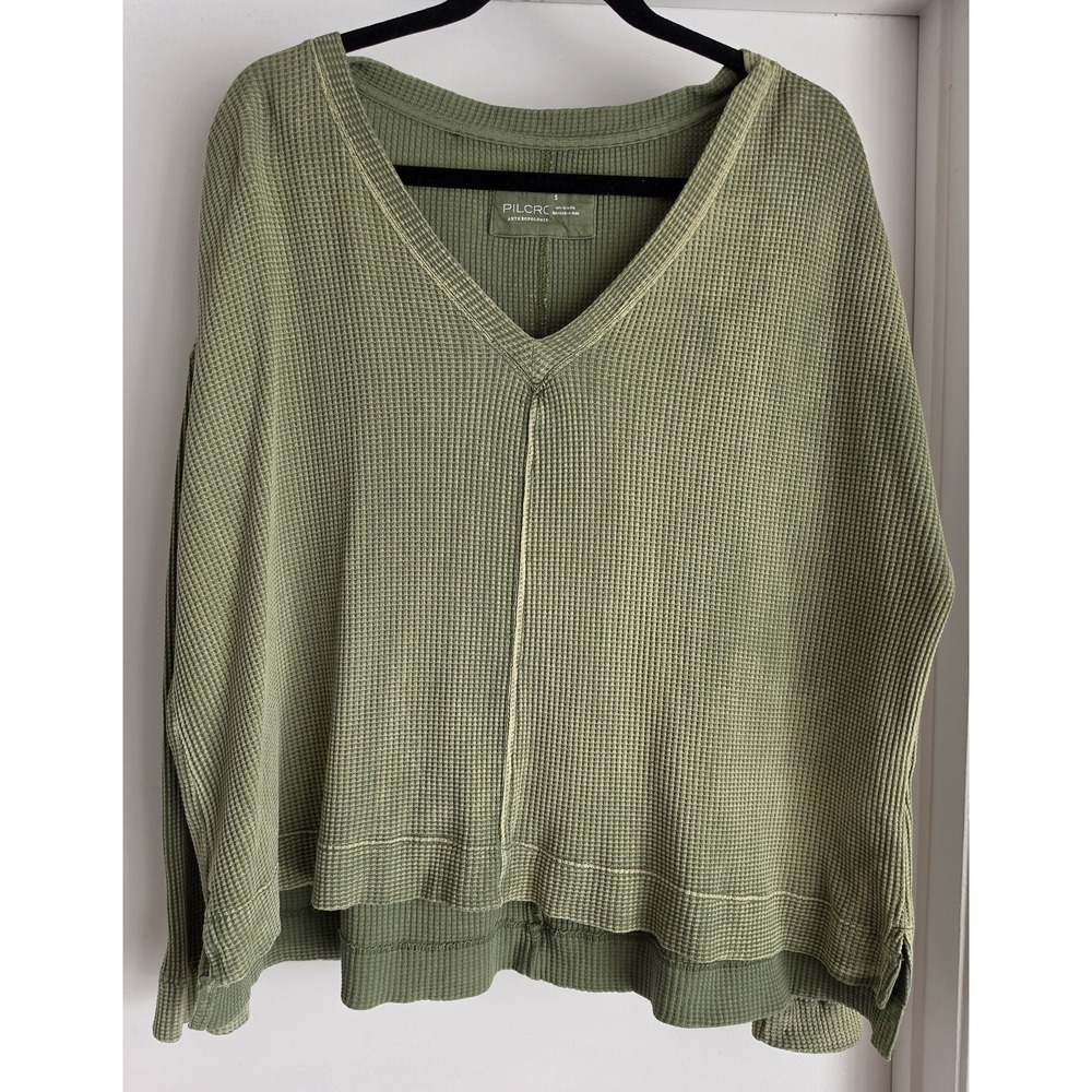 Pilcro and the Letterpress Sweater S Green V-Neck Long Sleeve Top Oversized
